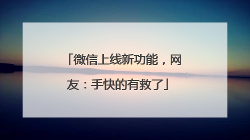 微信上线新功能，网友：手快的有救了