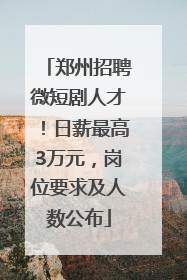郑州招聘微短剧人才！日薪最高3万元，岗位要求及人数公布